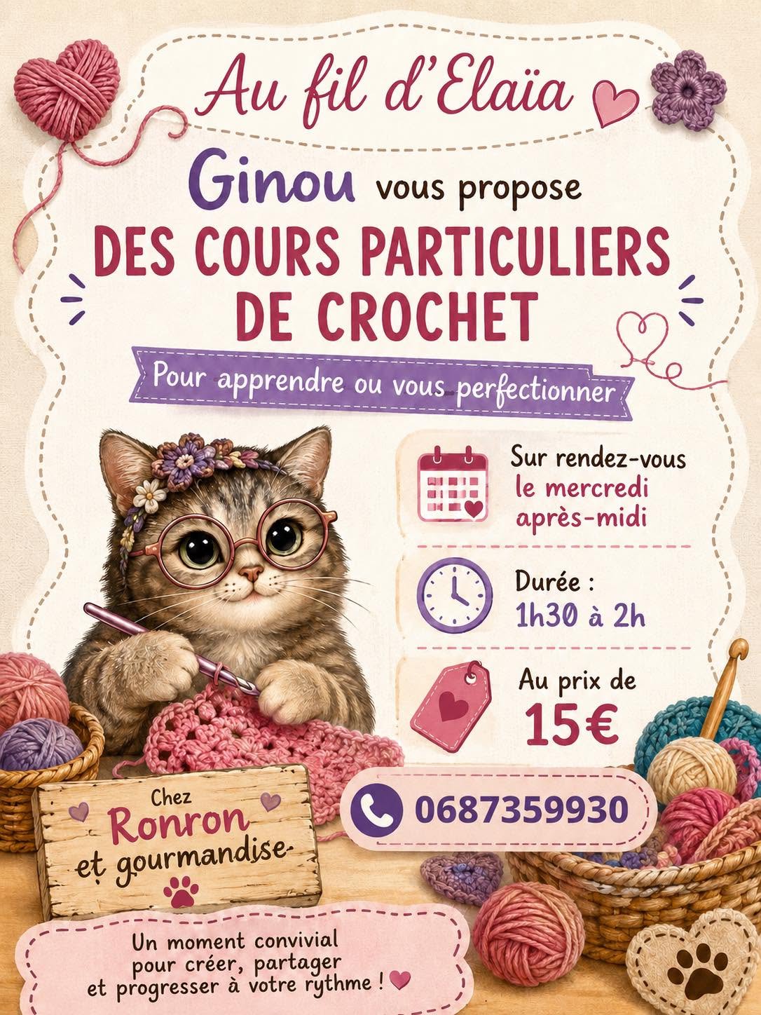 Cours particuliers de crochet avec Ginou